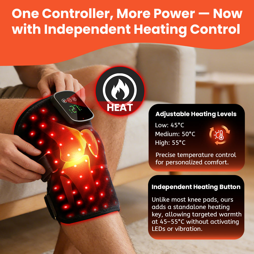 BodyVitalLab RED LIGHT THERAPY™ Kniebrace – 44 LED Rood Licht (660nm + 850nm) – Warmte & Vibratiemassage – Draadloos – Voor Herstel, Comfort & Blessurepreventie