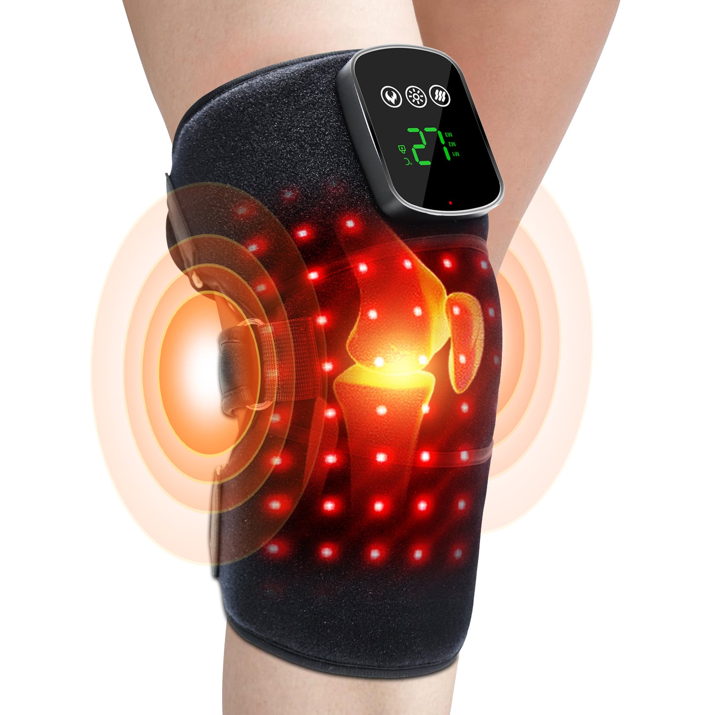 BodyVitalLab RED LIGHT THERAPY™ Kniebrace – 44 LED Rood Licht (660nm + 850nm) – Warmte & Vibratiemassage – Draadloos – Voor Herstel, Comfort & Blessurepreventie