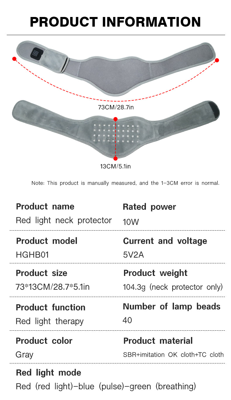 Rood Licht Therapie Nekband – LED Nekbeschermer met 660 & 850 nm – 4 Modi – USB-C