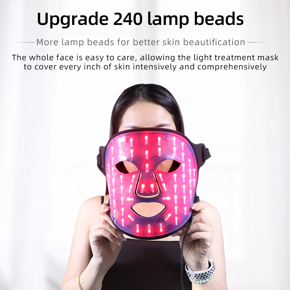 Bodyvitallab LED Gezichtsmasker – Red Light Therapy – 240 LED’s – Anti-Aging – 4 Lichtkleuren – Met Afstandsbediening